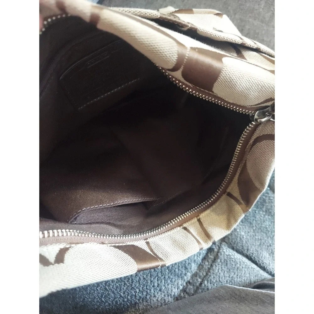 Coach Signature F19220 Crossbody Shoulder Handbag Purse Brown Coach Charm Pocket
